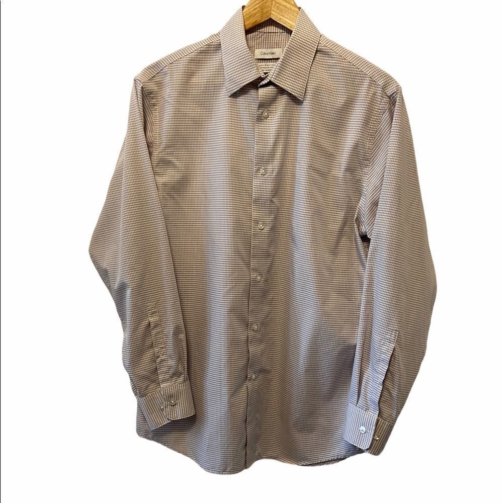 MENS CALVIN KLEIN White Purple Plaid Button Shirt